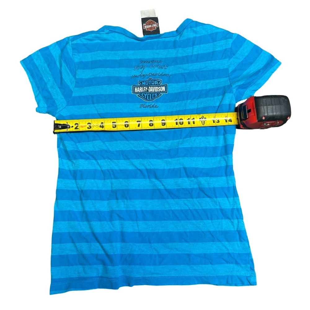 Harley-Davidson Teal & Aqua Striped V-Neck Tee - Picture 4 of 5